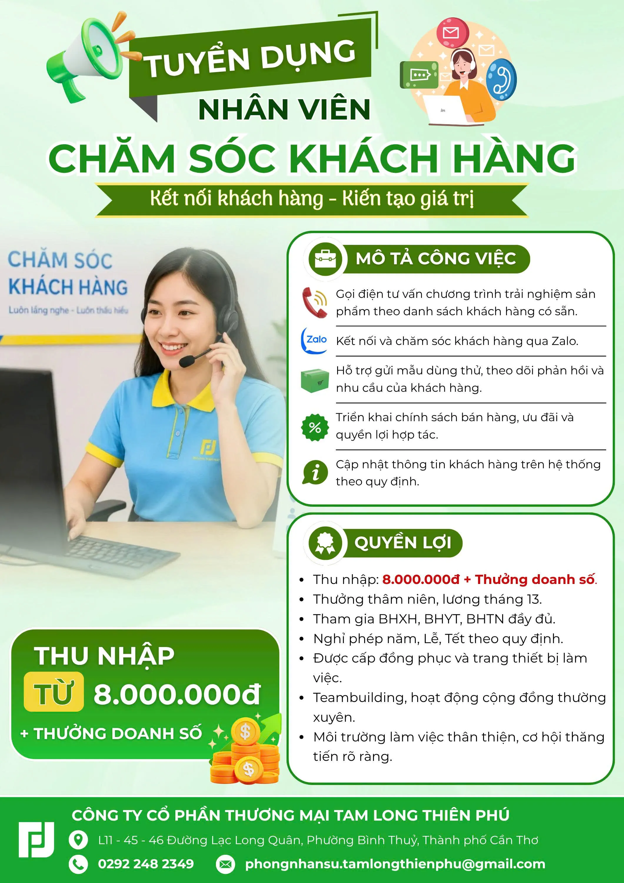 TUYỂN DỤNG NHÂN VIÊN CHĂM SÓC KHÁCH HÀNG