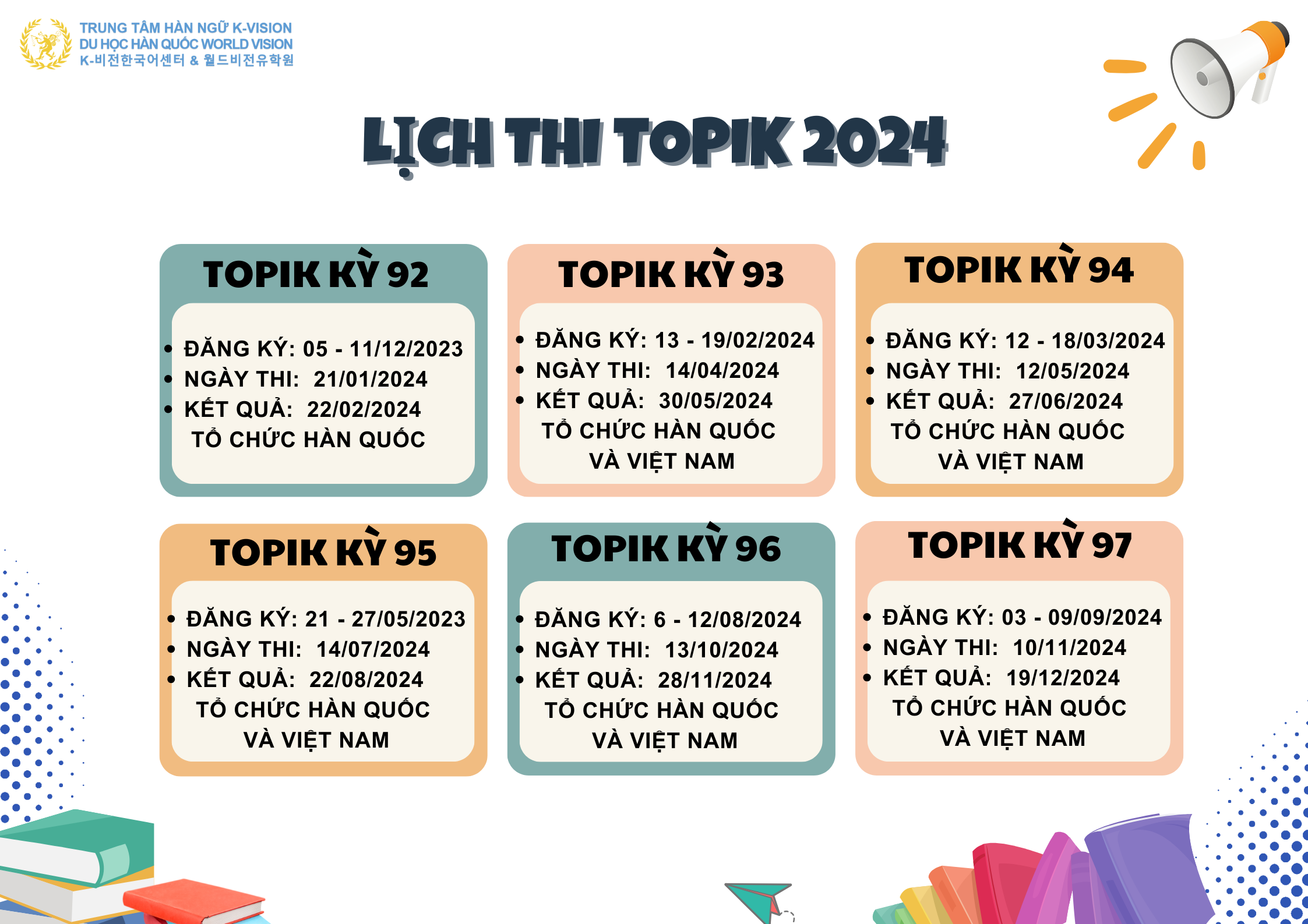 CẬP NHẬT LỊCH THI TOPIK 2024