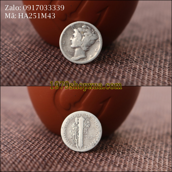 Silver Mercury Dime Coin năm 1945D - Tiền Xu Bạc Mỹ  HA262M45D