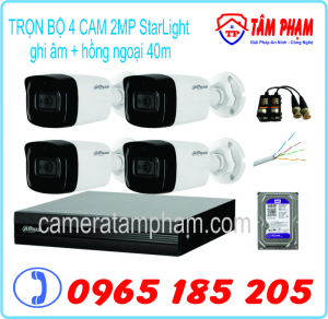 Bộ 4 camera 2MP hồng ngoại 40m  - HAC-HFW1230TLP A – STARLIGHT 2MP