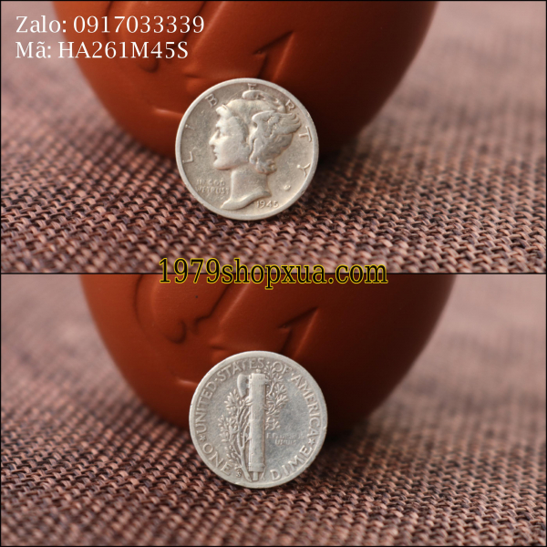 Silver Mercury Dime Coin năm 1945D - Tiền Xu Bạc Mỹ  HA262M45D