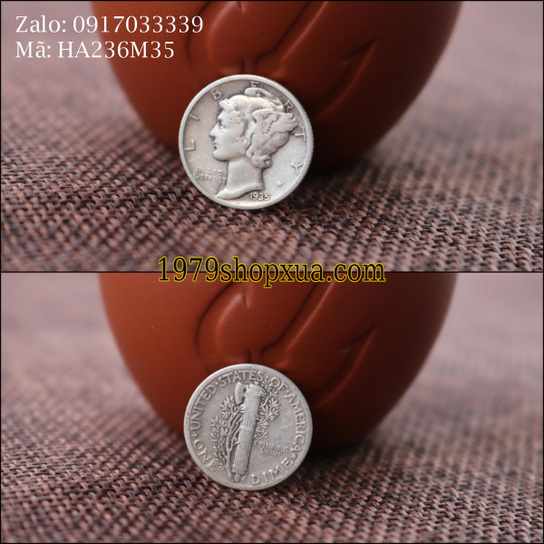 Silver Mercury Dime Coin năm 1945D - Tiền Xu Bạc Mỹ  HA262M45D