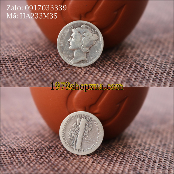 Silver Mercury Dime Coin năm 1945D - Tiền Xu Bạc Mỹ  HA262M45D