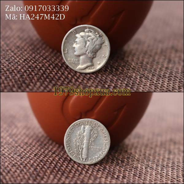 Silver Mercury Dime Coin năm 1945D - Tiền Xu Bạc Mỹ  HA262M45D