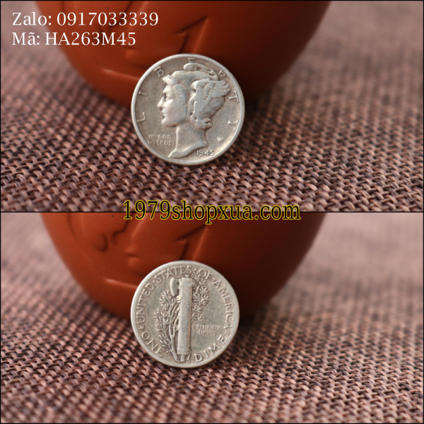 Silver Mercury Dime Coin năm 1945D - Tiền Xu Bạc Mỹ  HA262M45D