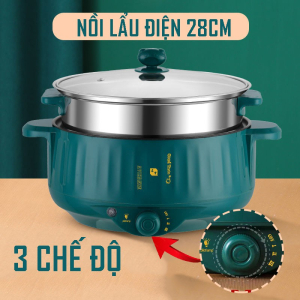 Nồi lẩu điện 28cm có xửng hấp inox
