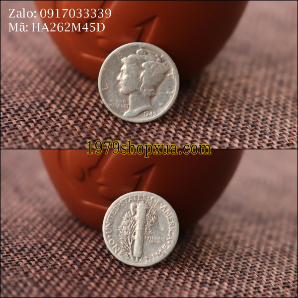 Silver Mercury Dime Coin năm 1945D - Tiền Xu Bạc Mỹ  HA262M45D