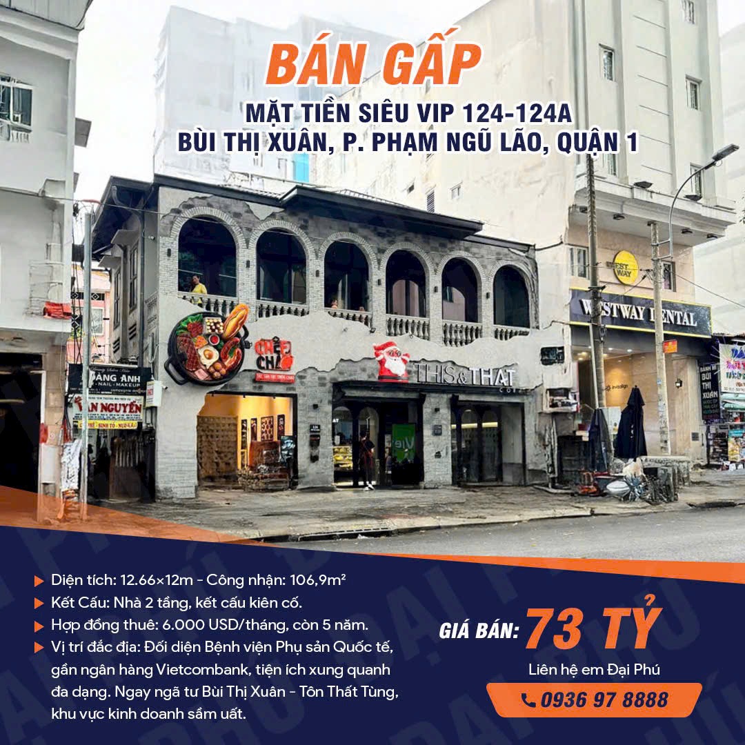 💥 Bán Gấp Mặt Tiền Siêu Vip 124-124A Bùi Thị Xuân, P. Phạm Ngũ Lão, Quận 1