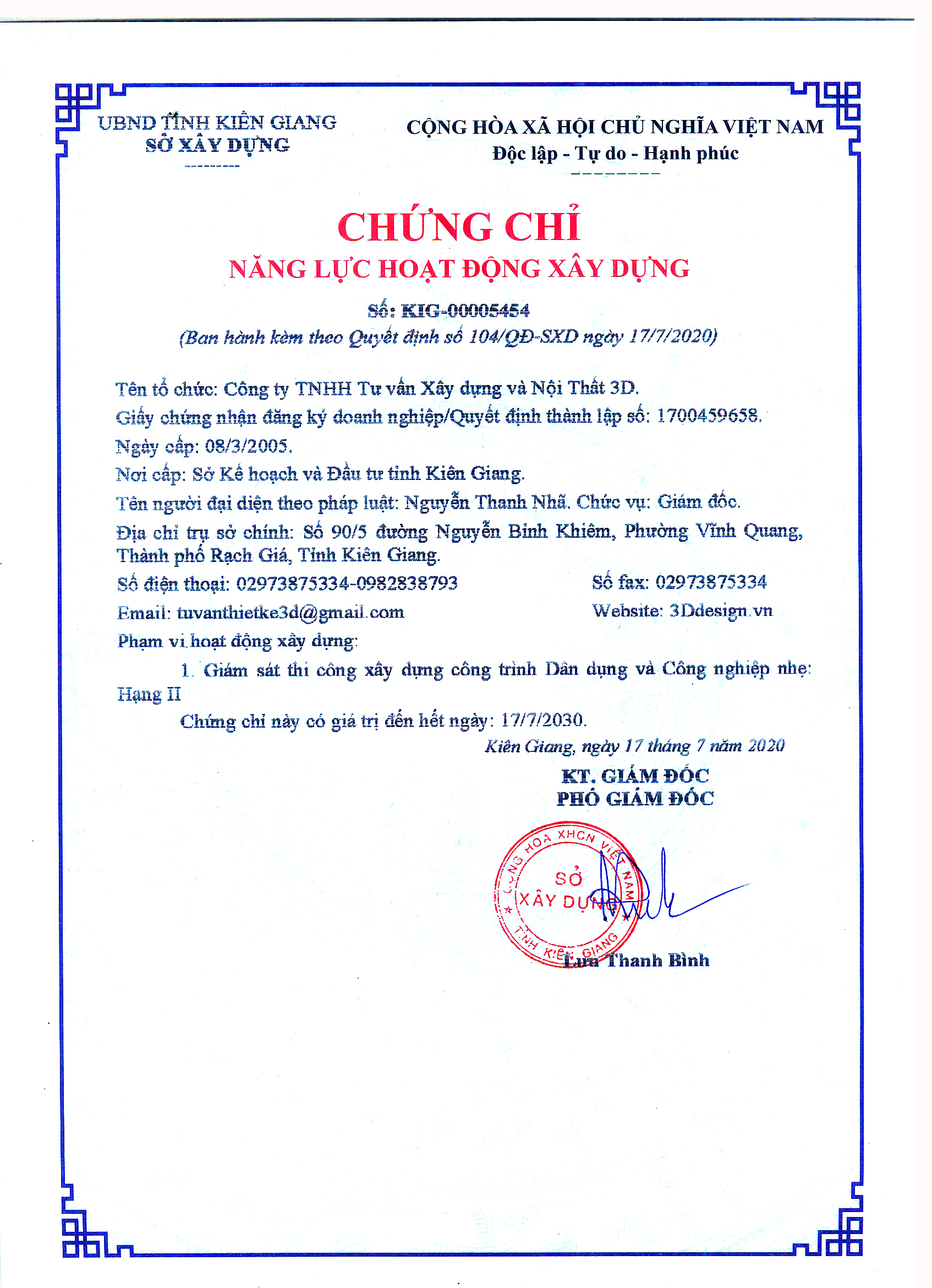 CHỨNG CHỈ GIÁM SÁT  HẠNG II