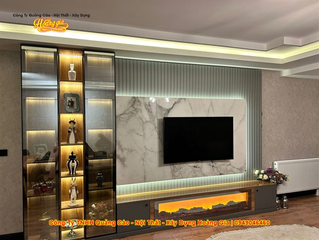Thi Công Kệ Tivi Kết Hợp Vách Nhựa Giả Đá Tại Cần Thơ – Điểm Nhấn Sang Trọng Cho Phòng Khách