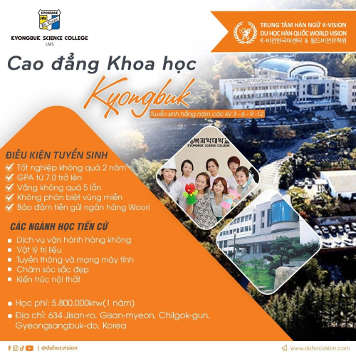 TUYỂN SINH DU HỌC HỆ TIẾNG TRƯỜNG CĐ KHOA HỌC KYONGBUK (TOP 3) – KỲ THÁNG 09/2023