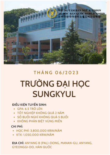 Tuyển sinh du học hệ tiếng Trường Đại học Sungkyul – Kỳ tháng 06/2023