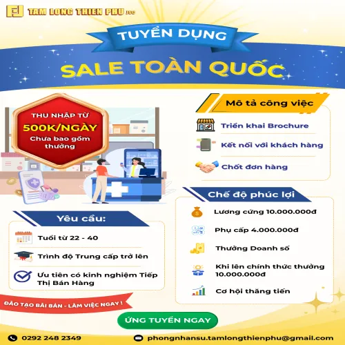 TUYỂN DỤNG NHÂN VIÊN SALE