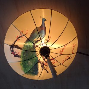Đèn vải thả trần in họa tiết chim công - DT008