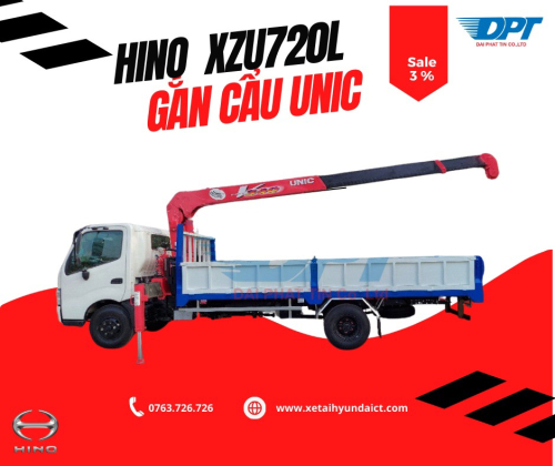 XE TẢI HINO XZU720L GẮN CẨU UNIC 3 TẤN 5 KHÚC