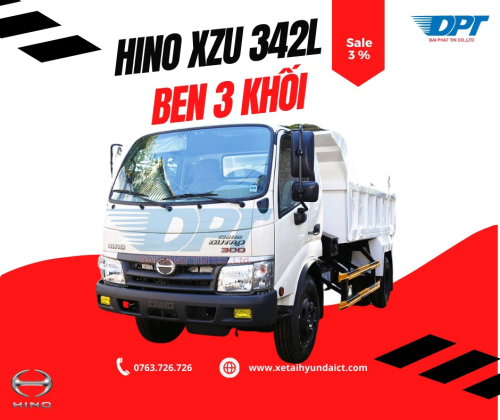 XE BEN HINO XZ342L TTĐ( Tự Đỗ)  ĐPT- Thùng 3 Khối