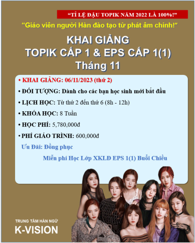 KHAI GIẢNG  LỚP TOPIK CẤP 1& EPS CẤP 1(1)  ngày 6/11/2023