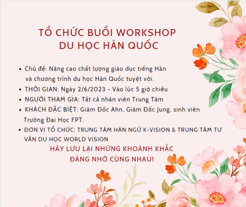 TỔ CHỨC BUỔI WORKSHOP DU HỌC HÀN QUỐC 2/6/2023