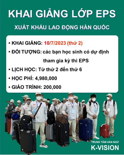 KHAI GIẢNG LỚP EPS - lớp xuất khẩu lao động Hàn Quốc NGÀY 10/7/2023