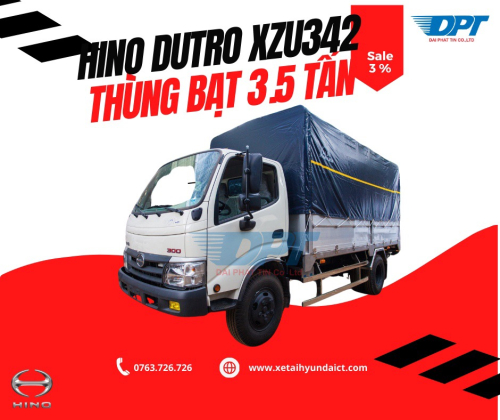 XE TẢI HINO DUTRO XZU342 MD THÙNG BẠT TIÊU CHUẨN - 3.5 TẤN