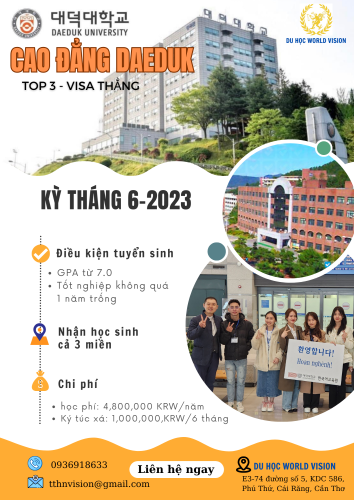 TUYỂN SINH VISA THẲNG MÃ CODE- TRƯỜNG CAO ĐẲNG DAEDUK (대덕대학교) KỲ THÁNG 6/2023