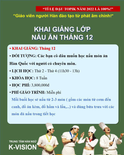 KHAI GIẢNG LỚP HỌC NẤU ĂN HÀN QUỐC - THÁNG 12