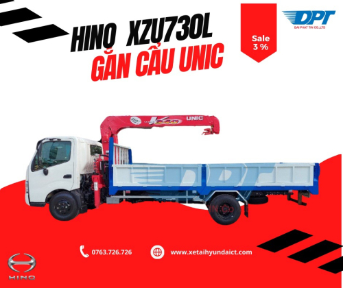 XE TẢI HINO XZU730L GẮN CẨU UNIC 3 TẤN 5 KHÚC