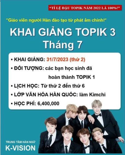 KHAI GIẢNG LỚP TOPIK TRUNG CẤP 1 NGÀY 31/7/2023