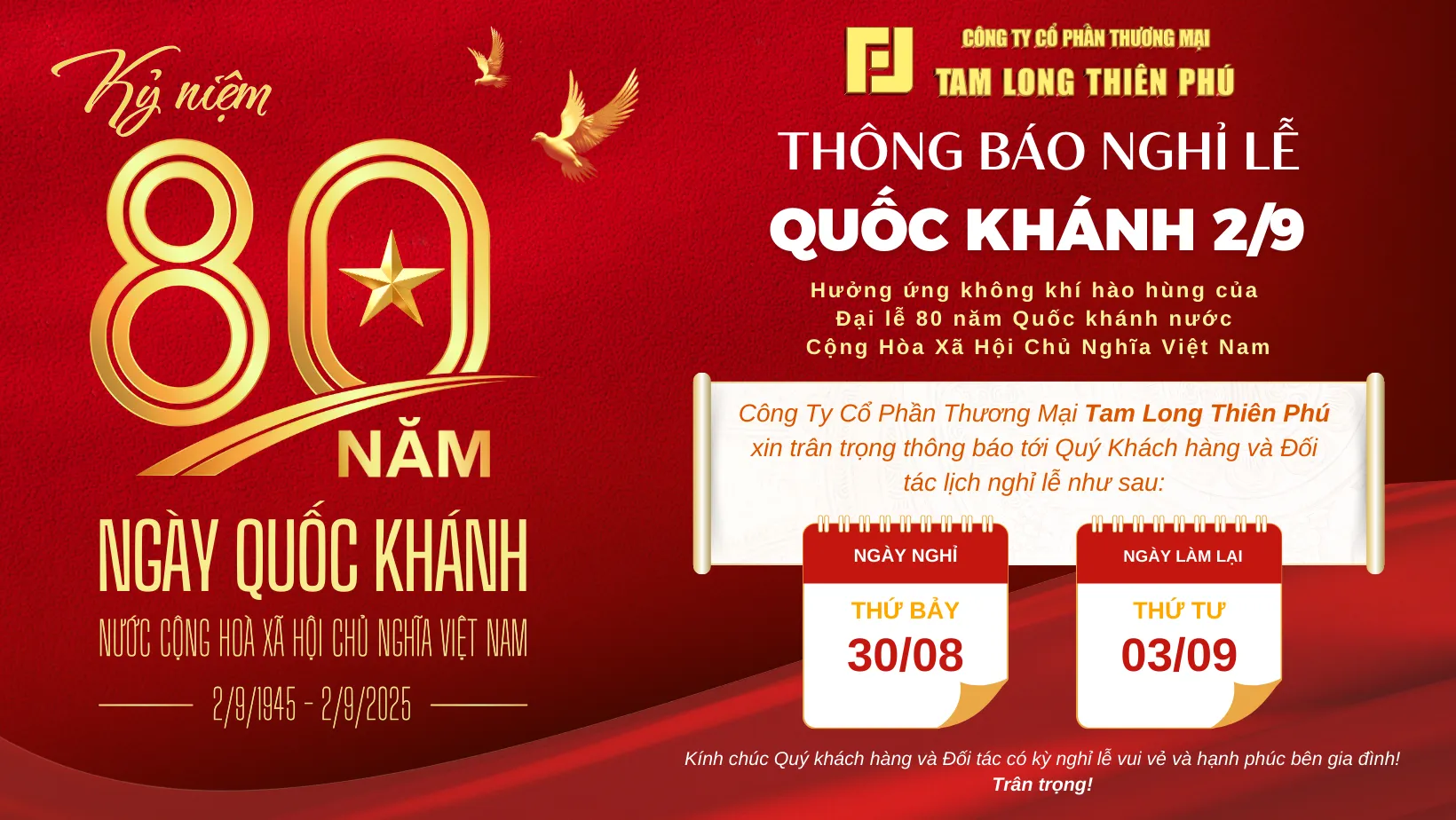 📢 Thông báo: LỊCH NGHỈ LỄ QUỐC KHÁNH 02/9