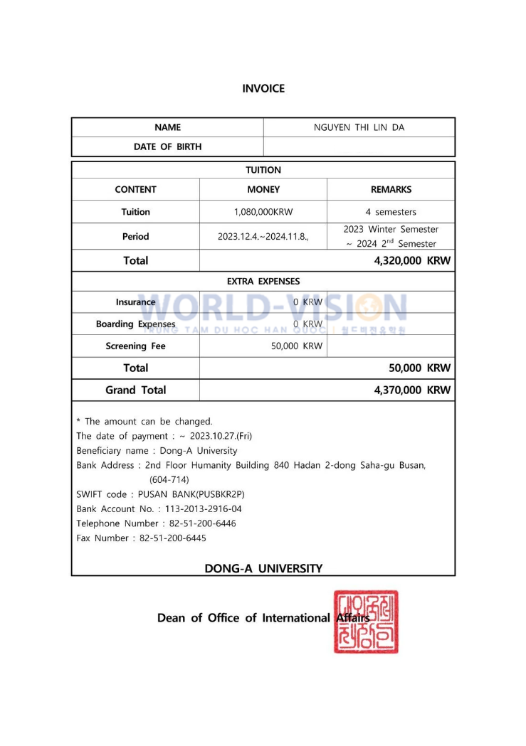 🎊 INVOICE CỦA HỌC VIÊN WORLD VISION 🎊