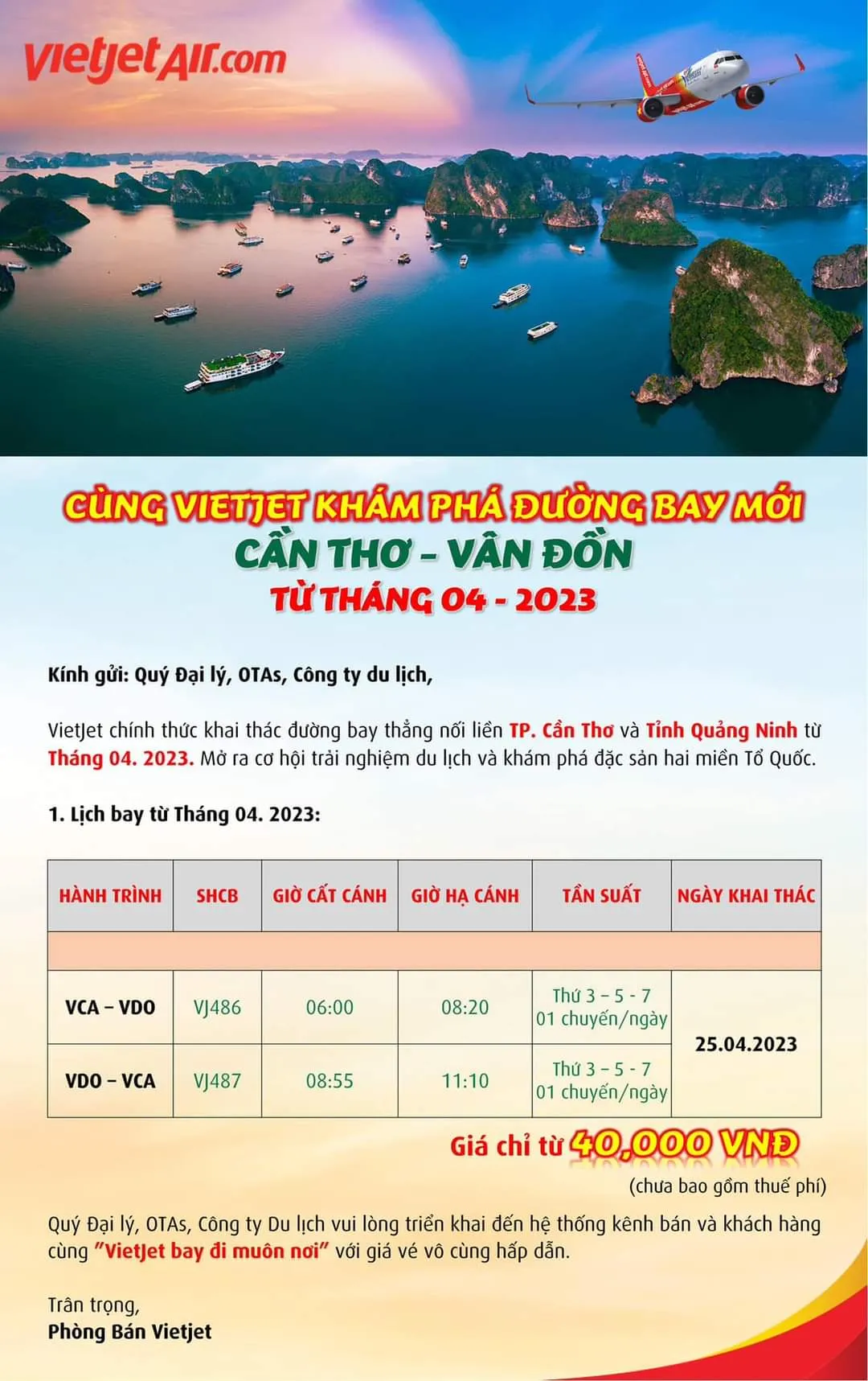 CẦN THƠ ĐI DU LỊCH VỊNH HẠ LONG THẬT DỄ VỚI ĐƯỜNG BAY MỚI CẦN THƠ - VÂN ĐỒN
